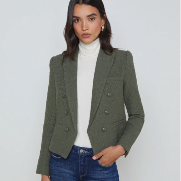 L'Agence Brooke Blazer in Olive Green Boucle